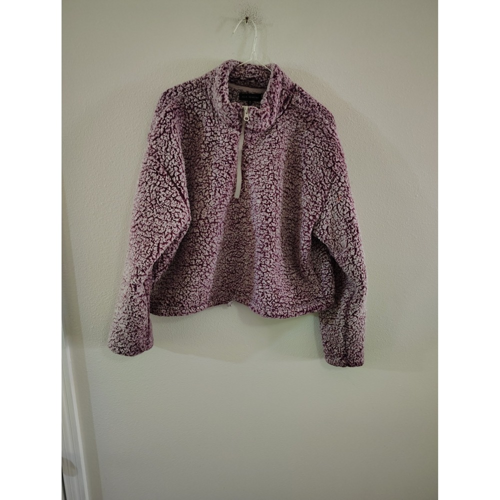 LA Hearts Womens Purple Sherpa Fleece Quarter Zip Cropped Pullover Jacket Size M